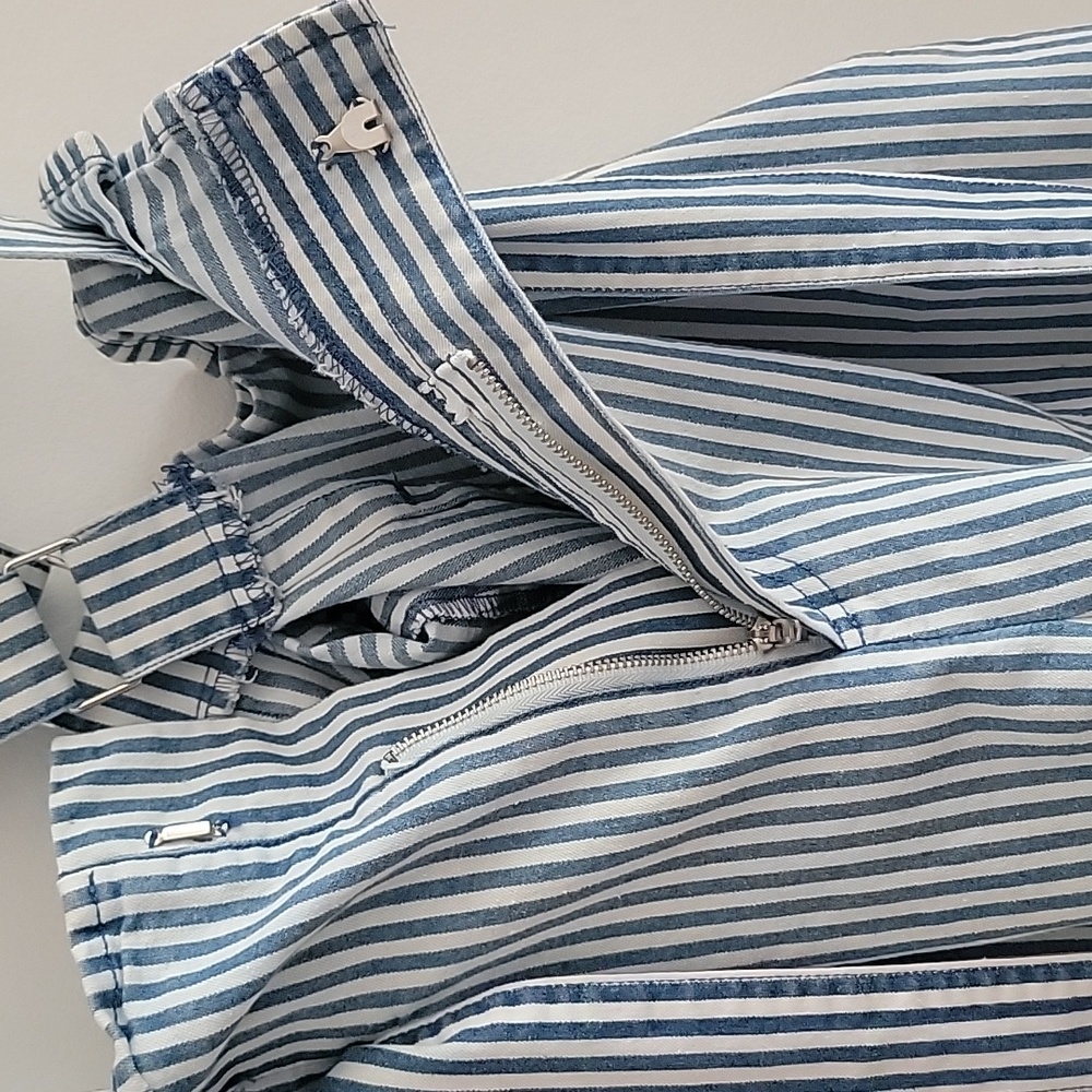 Kittenish Blue and White Striped Overall Shorts - Picture 4 of 6